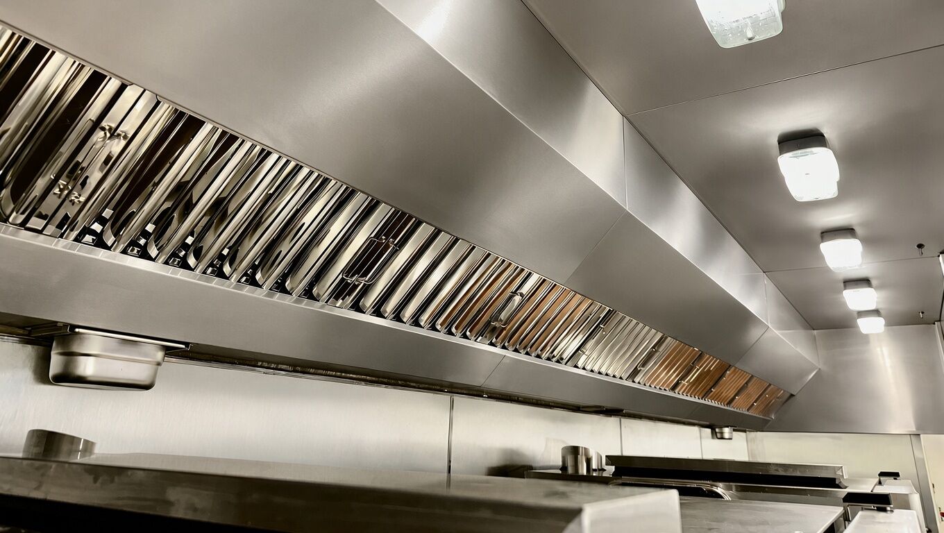 A cleaned kitchen extract canopy and filters